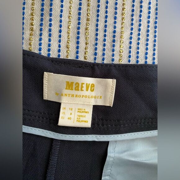 Anthropologie Maeve Tailored Trousers Tie Belt Dark Navy Size 8 - Picture 7 of 16